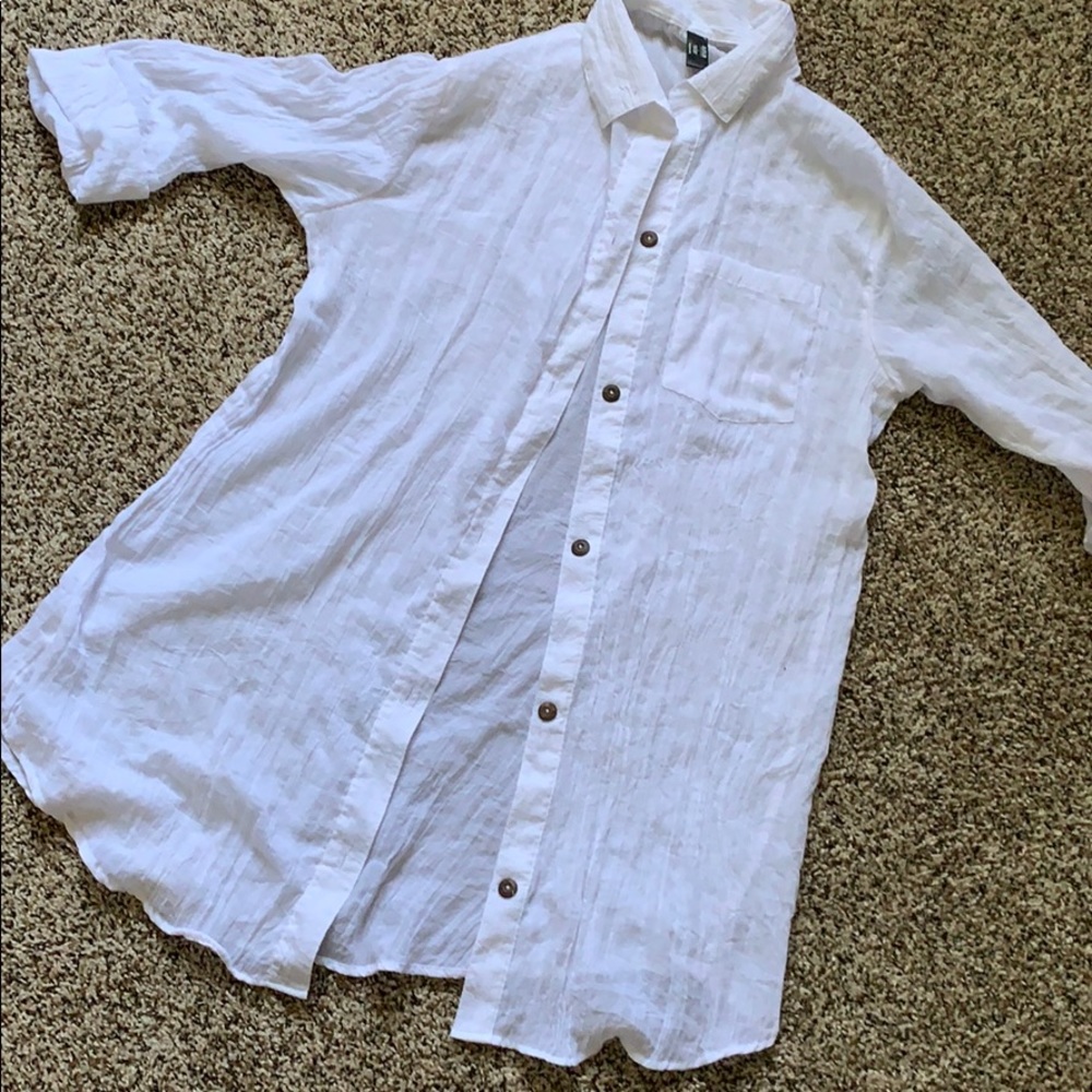 White Linen Shirt Bathing Suit Coverup